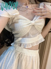 Lunivop Bow Korean Fashion Two Piece Set Women Ruffles French Vintage Long Skirts Suit Female Off